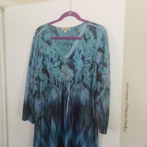 One Word Tunic Top, Sized XL, Turquoise and Multi